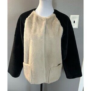 Velvet by Graham & Spencer Color-block Black Tan Faux Fur Jacket Women XS Coat